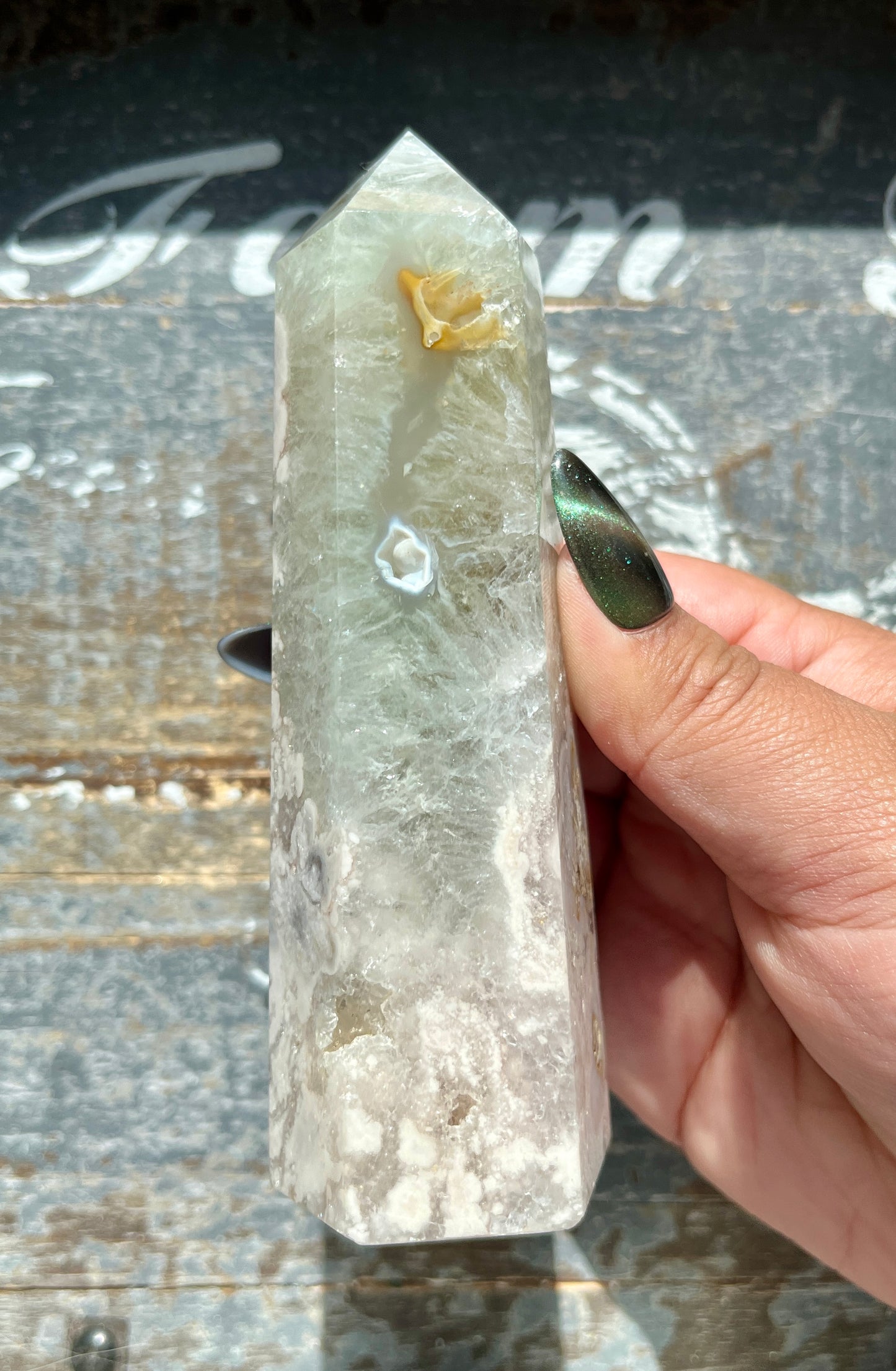 Gorgeous Flower Agate with Green Amethyst Tower from Madagascar