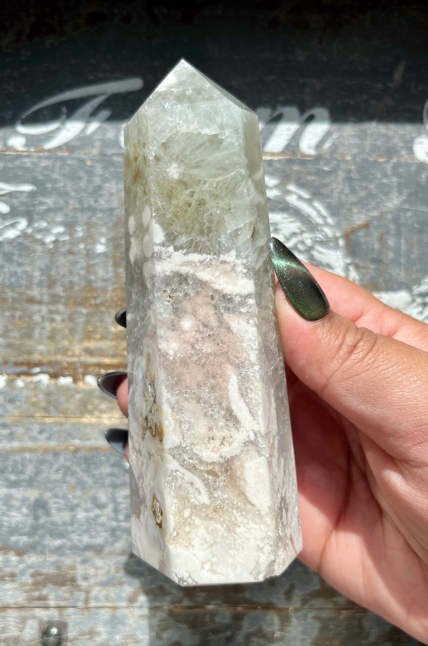 Gorgeous Flower Agate with Green Amethyst Tower from Madagascar