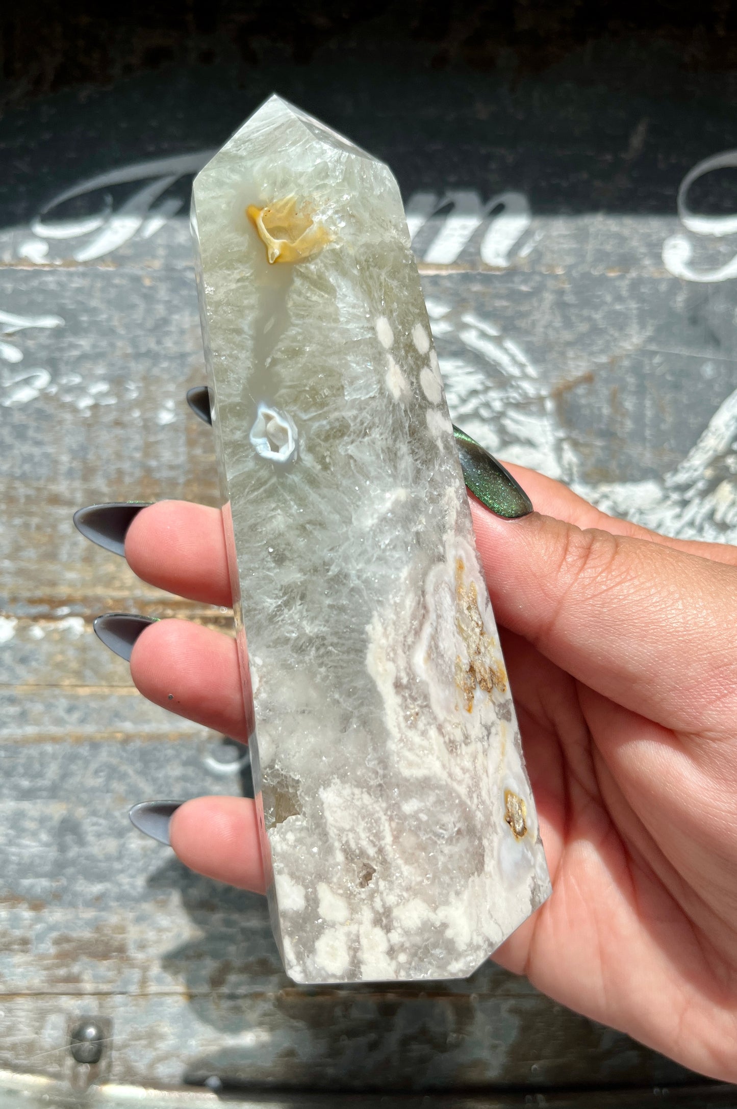 Gorgeous Flower Agate with Green Amethyst Tower from Madagascar