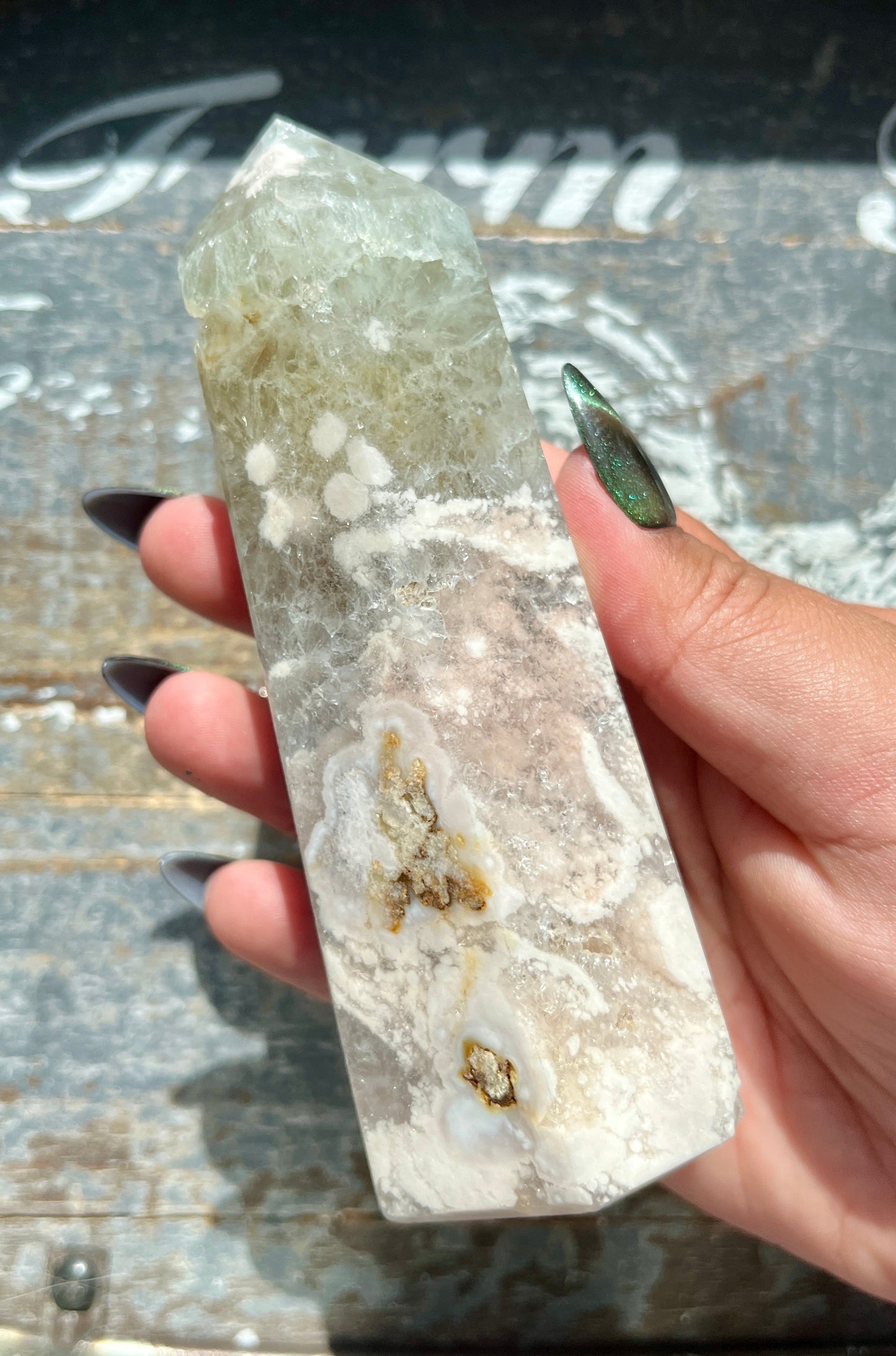 Gorgeous Flower Agate with Green Amethyst Tower from Madagascar