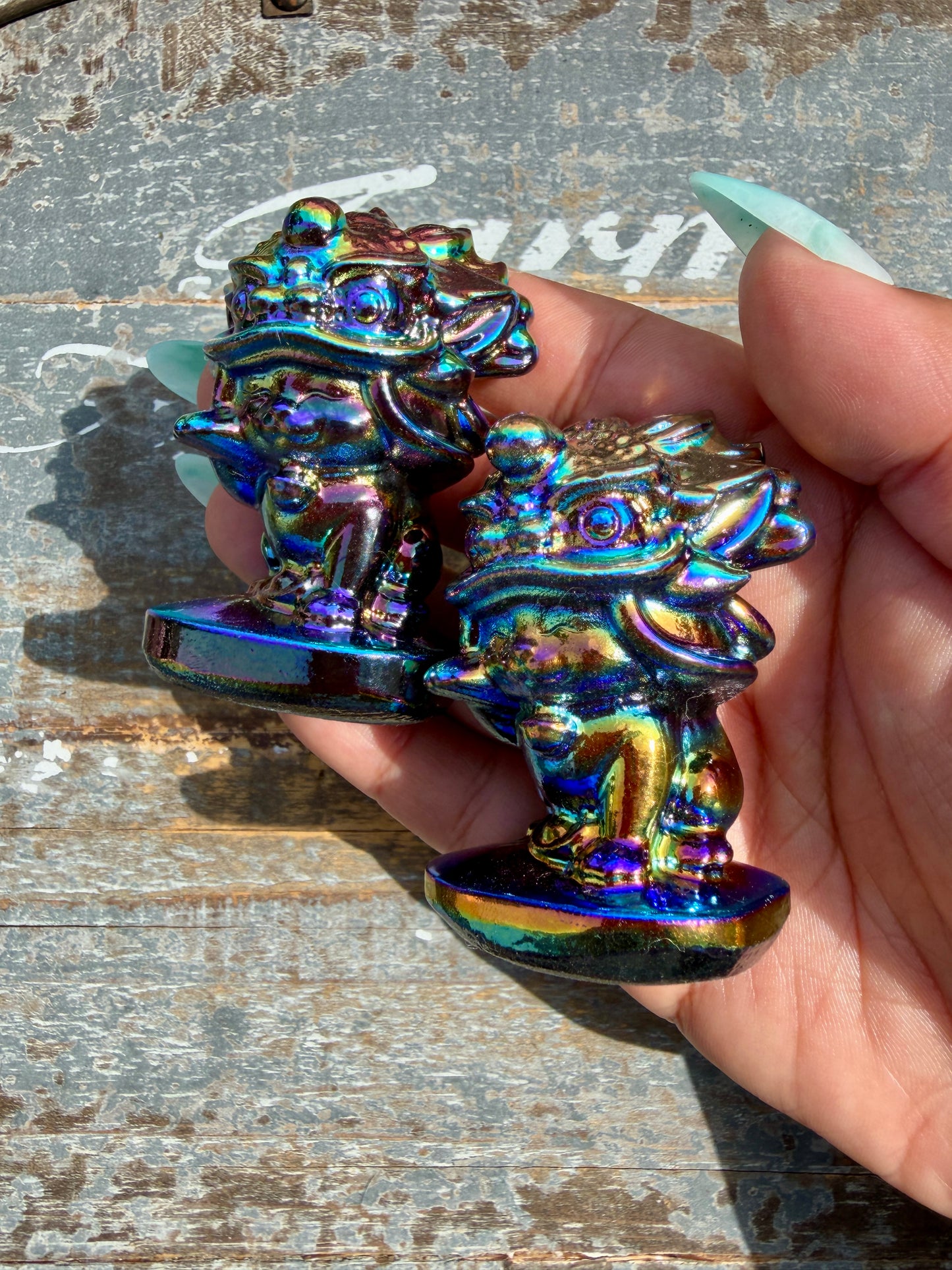 Titanium Aura Lucky Cat with Dancing Dragon Hat | Intuitively Chosen