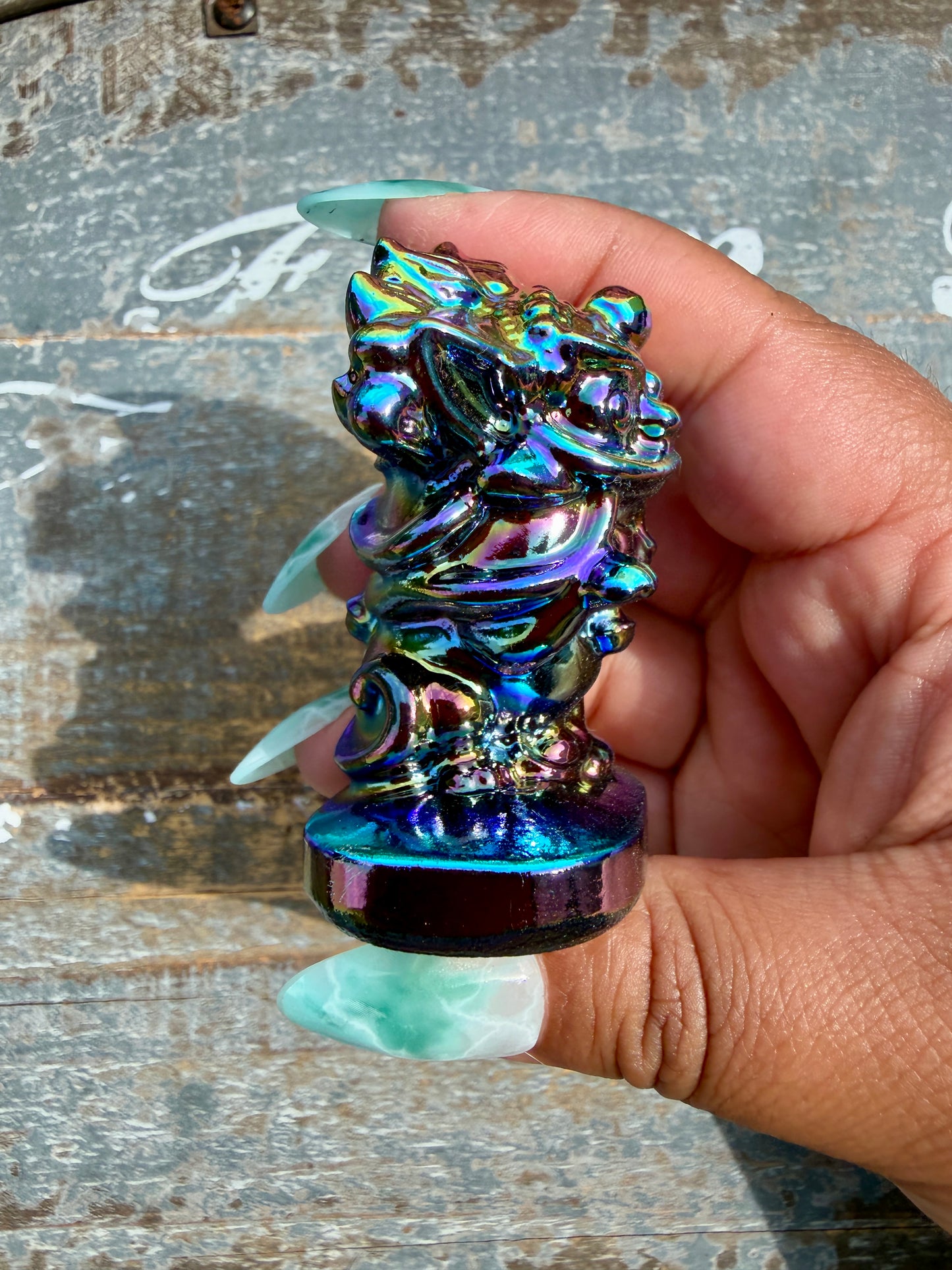 Titanium Aura Lucky Cat with Dancing Dragon Hat | Intuitively Chosen