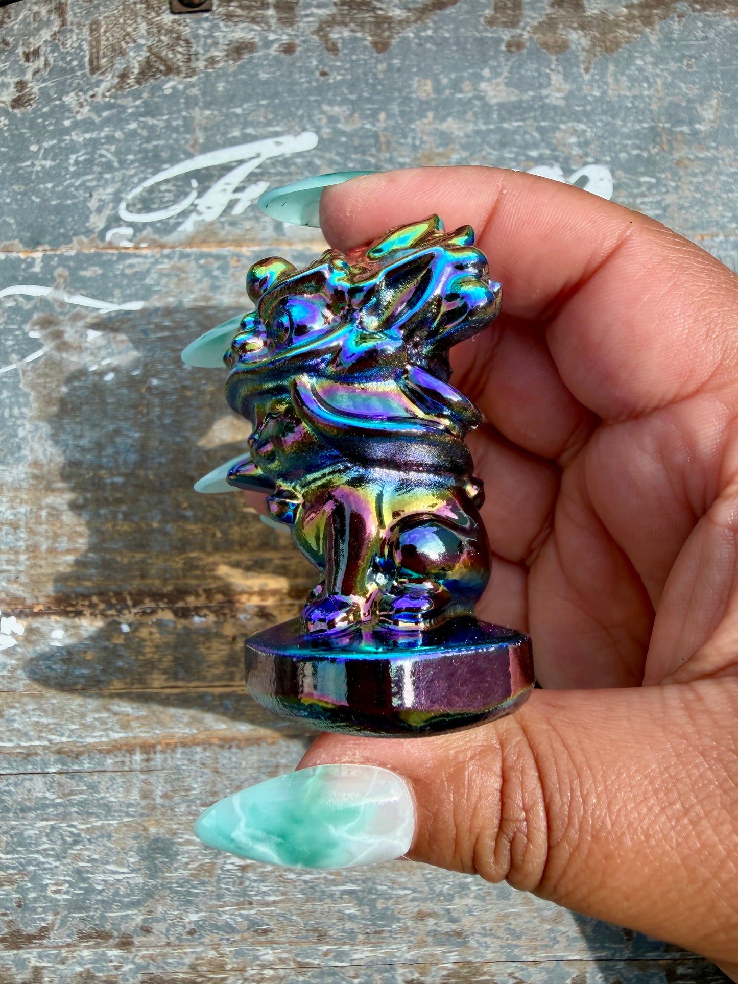 Titanium Aura Lucky Cat with Dancing Dragon Hat | Intuitively Chosen