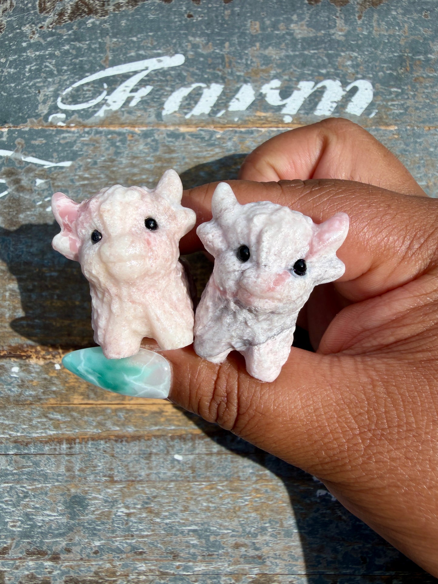 One (1) Pale Pink Opal Mini Highland Cow | Intuitively Chosen