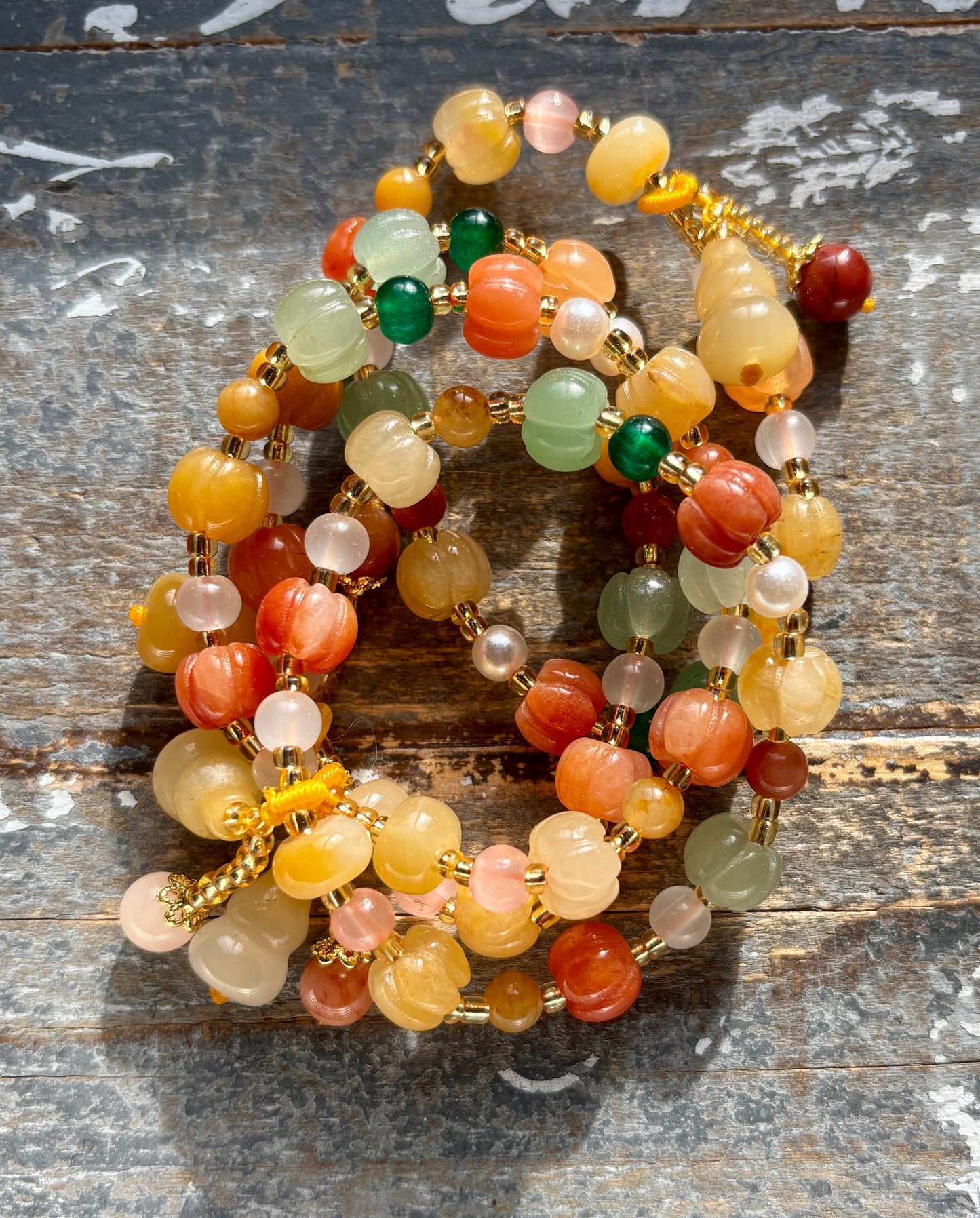 One (1) Gorgeous Colorful Agate Pumpkin Bead Bracelet | Small Wrist Size