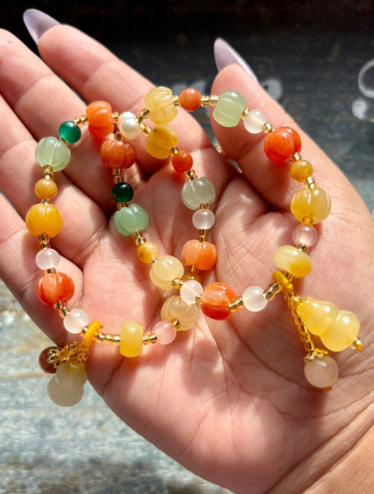 One (1) Gorgeous Colorful Agate Pumpkin Bead Bracelet | Small Wrist Size