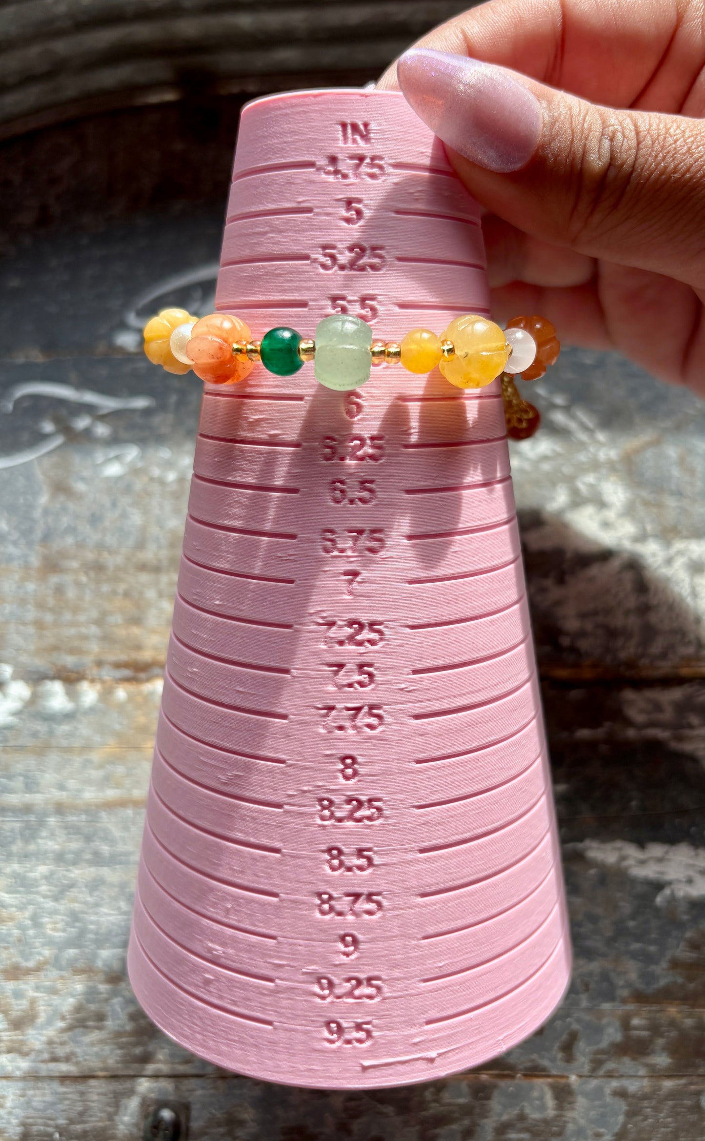 One (1) Gorgeous Colorful Agate Pumpkin Bead Bracelet | Small Wrist Size