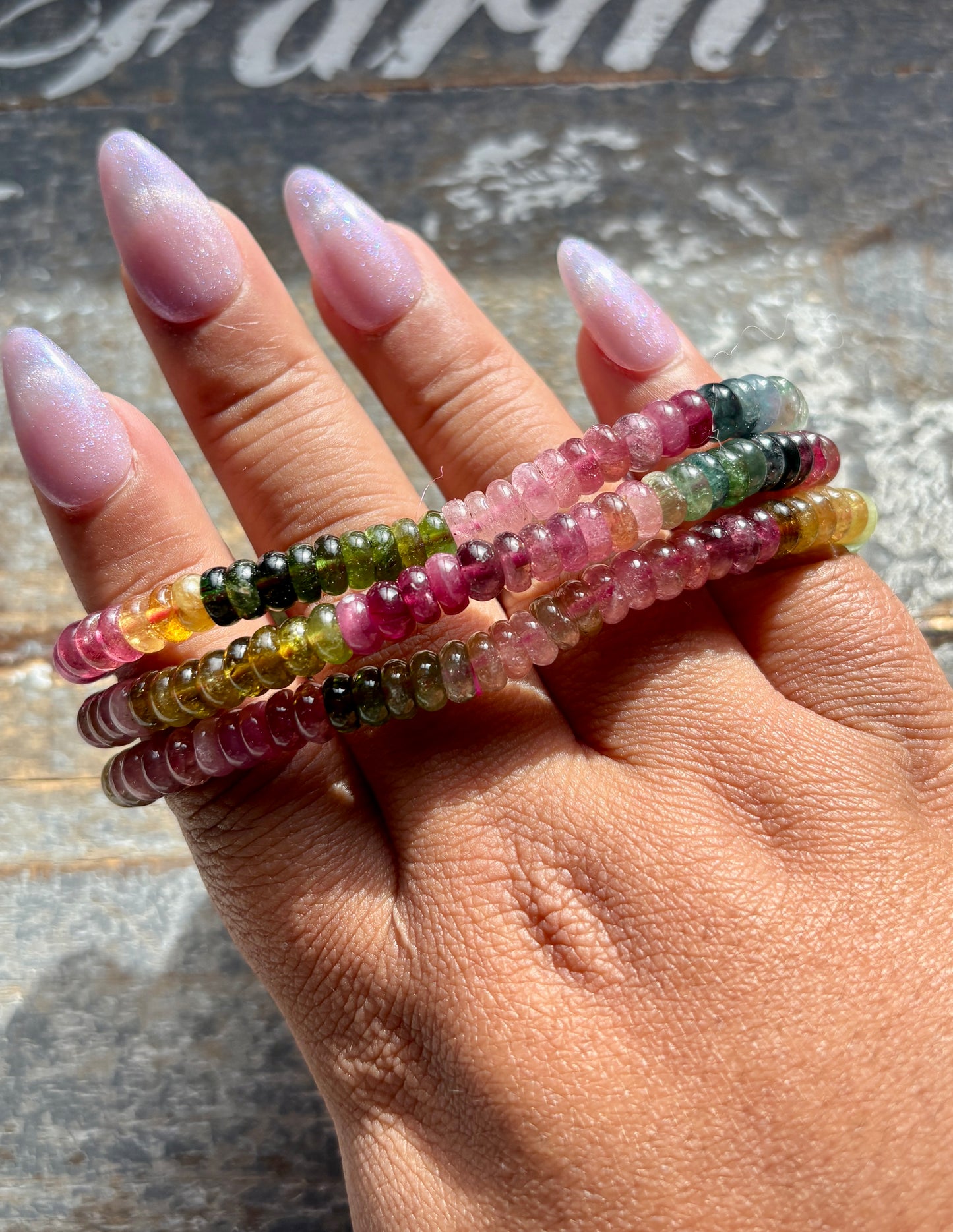 One (1) Gorgeous Watermelon Tourmaline Beaded Bracelet