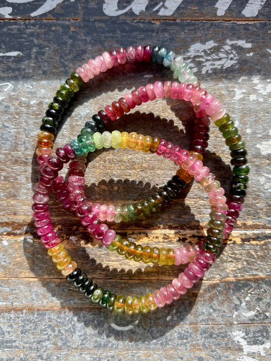 One (1) Gorgeous Watermelon Tourmaline Beaded Bracelet