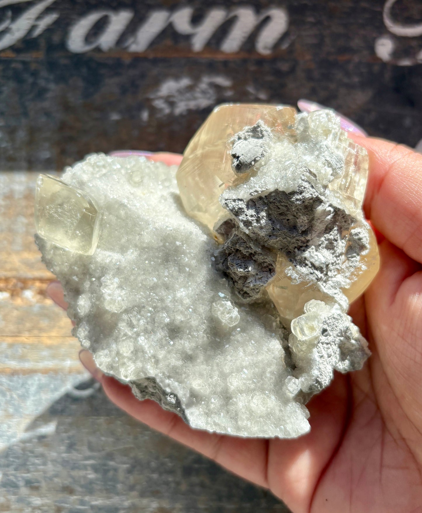 Gorgeous Honey Calcite with White Druzy Specimen