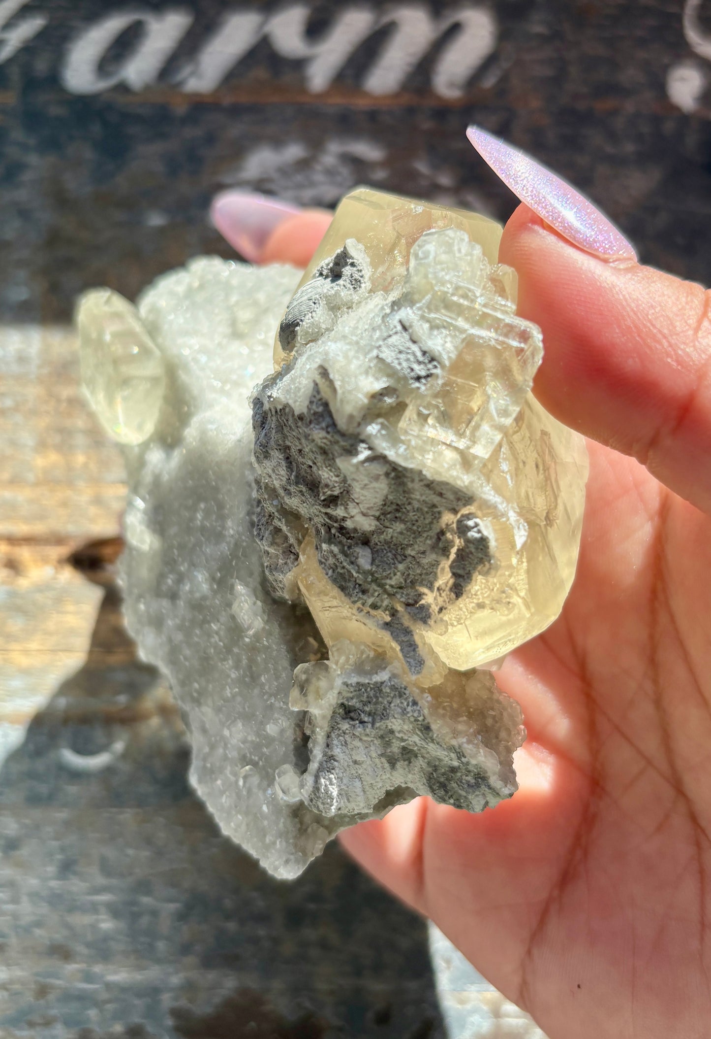 Gorgeous Honey Calcite with White Druzy Specimen