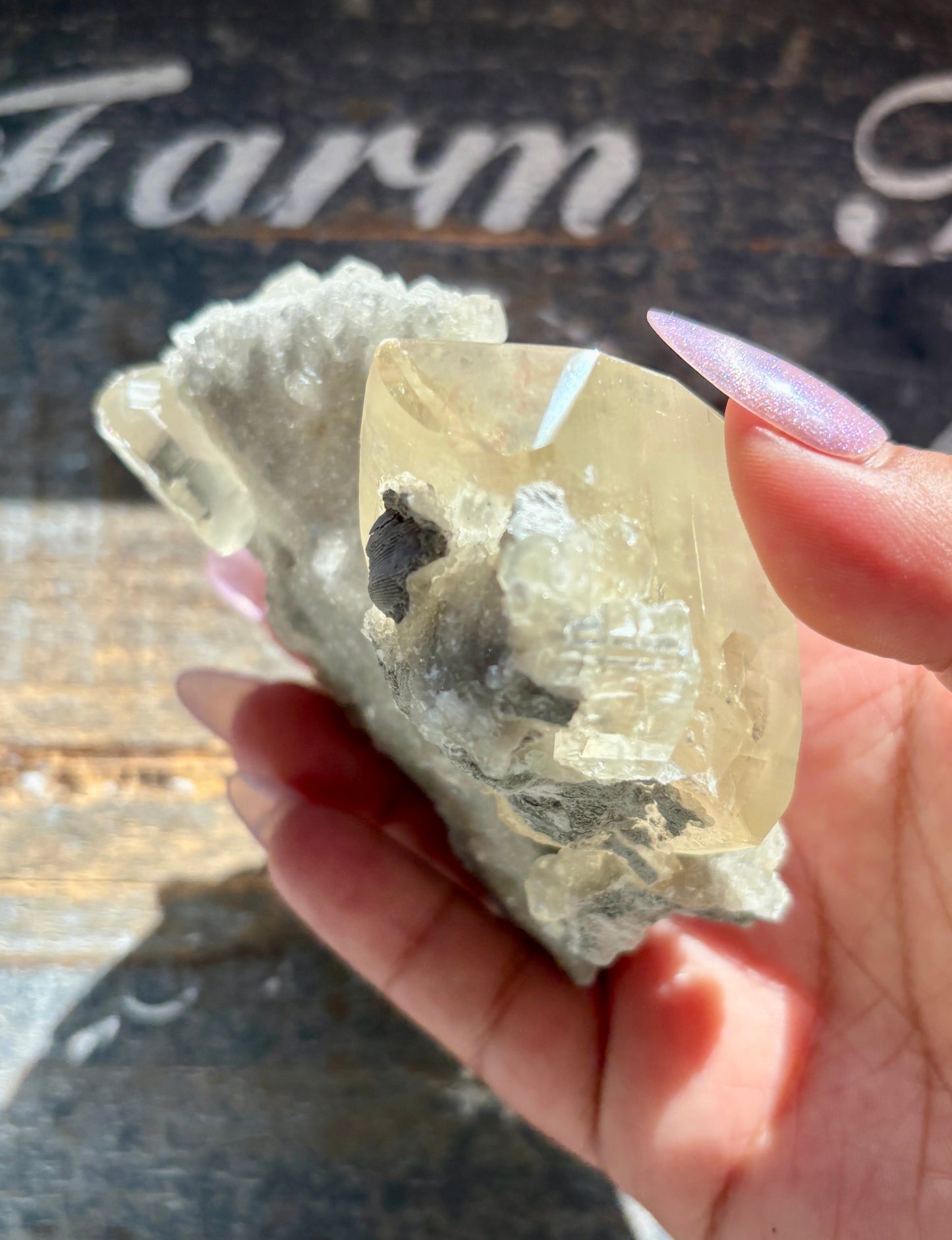 Gorgeous Honey Calcite with White Druzy Specimen