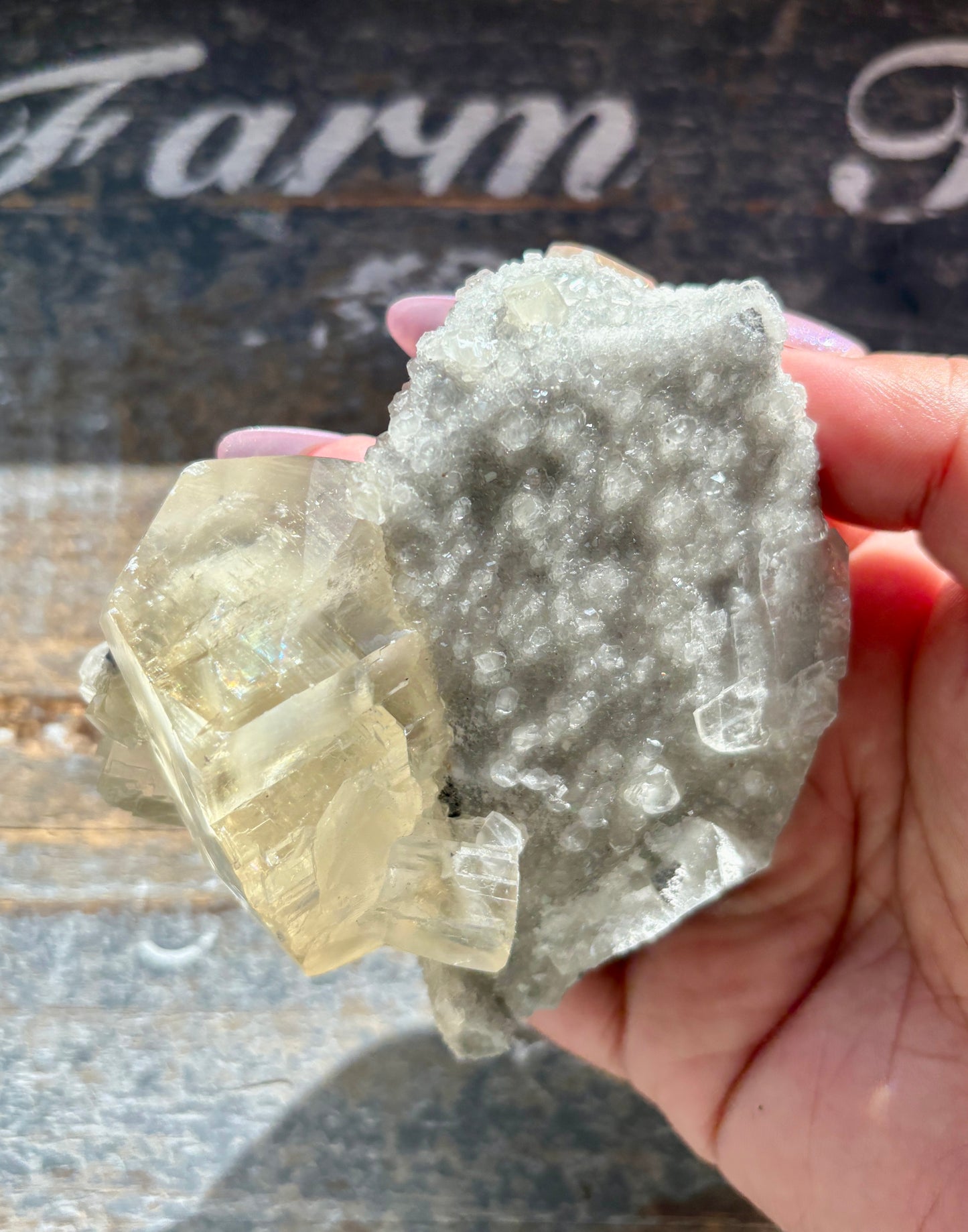 Gorgeous Honey Calcite with White Druzy Specimen