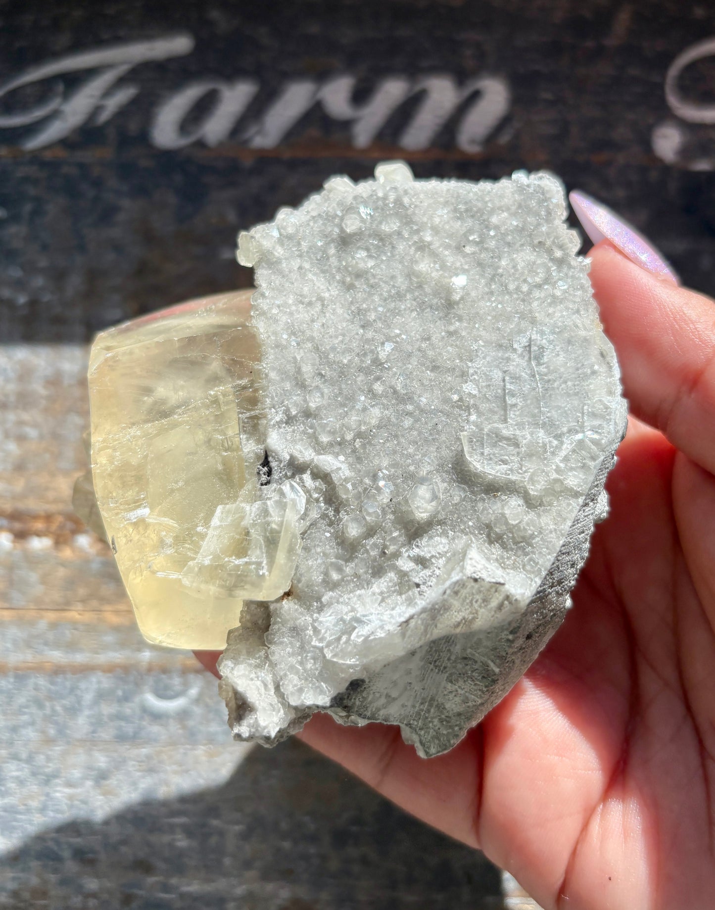 Gorgeous Honey Calcite with White Druzy Specimen