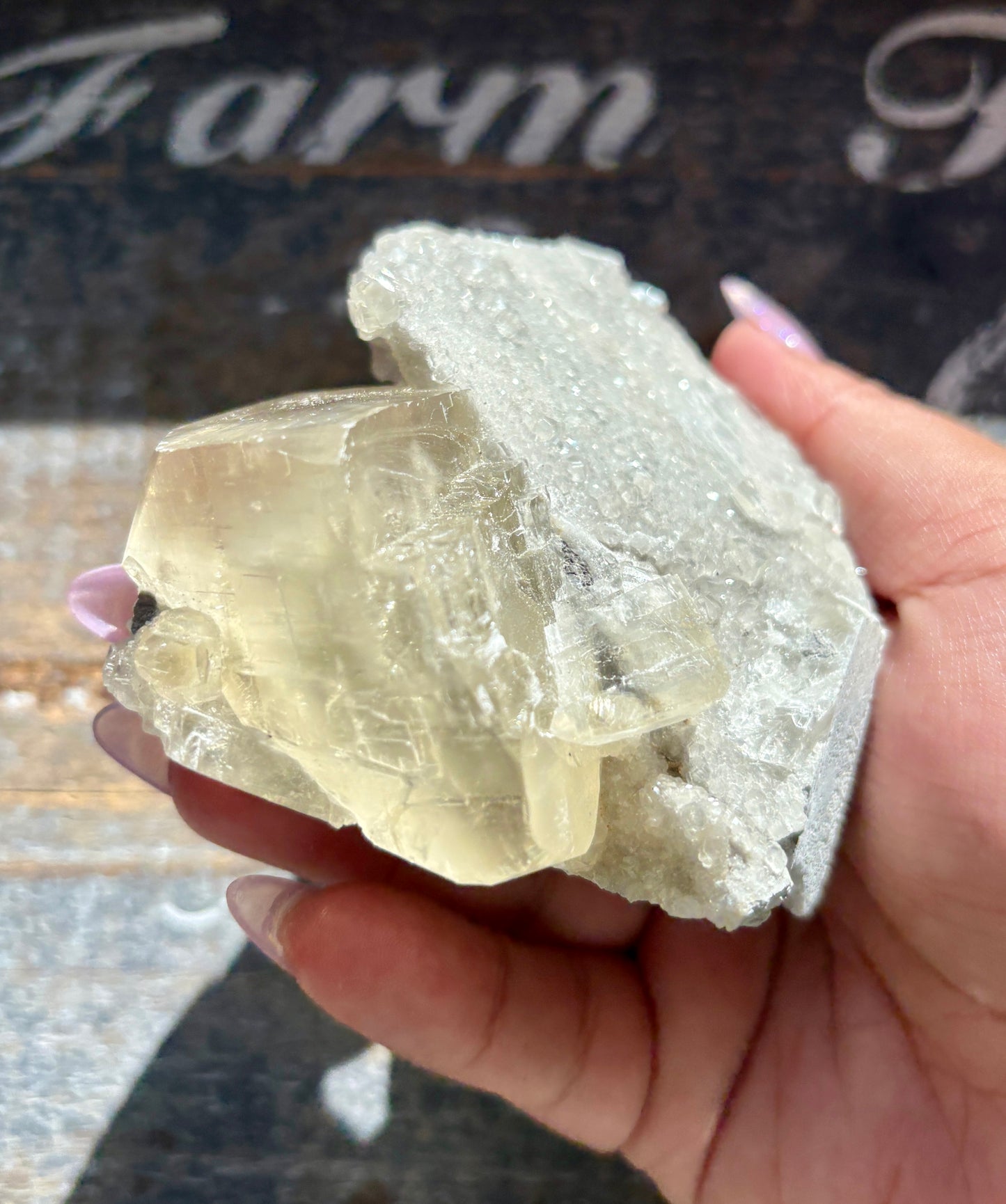 Gorgeous Honey Calcite with White Druzy Specimen