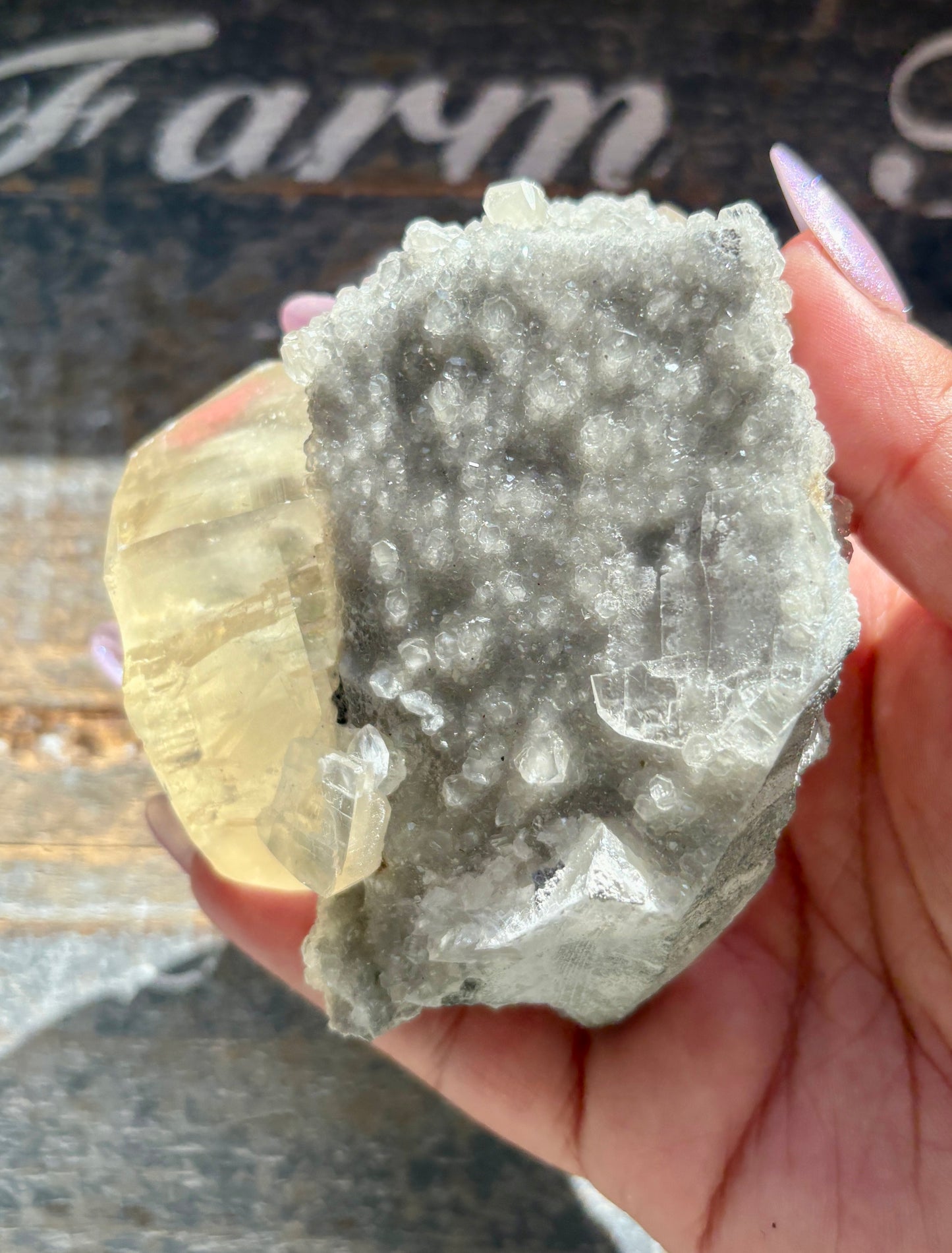 Gorgeous Honey Calcite with White Druzy Specimen