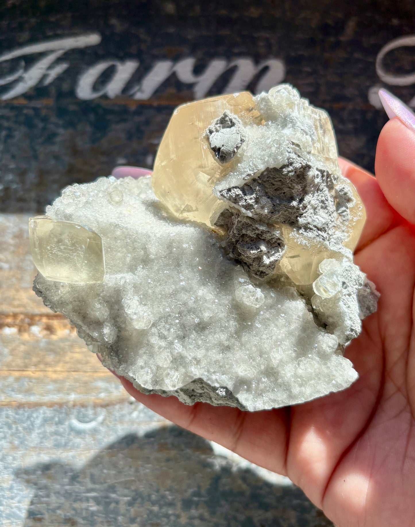 Gorgeous Honey Calcite with White Druzy Specimen