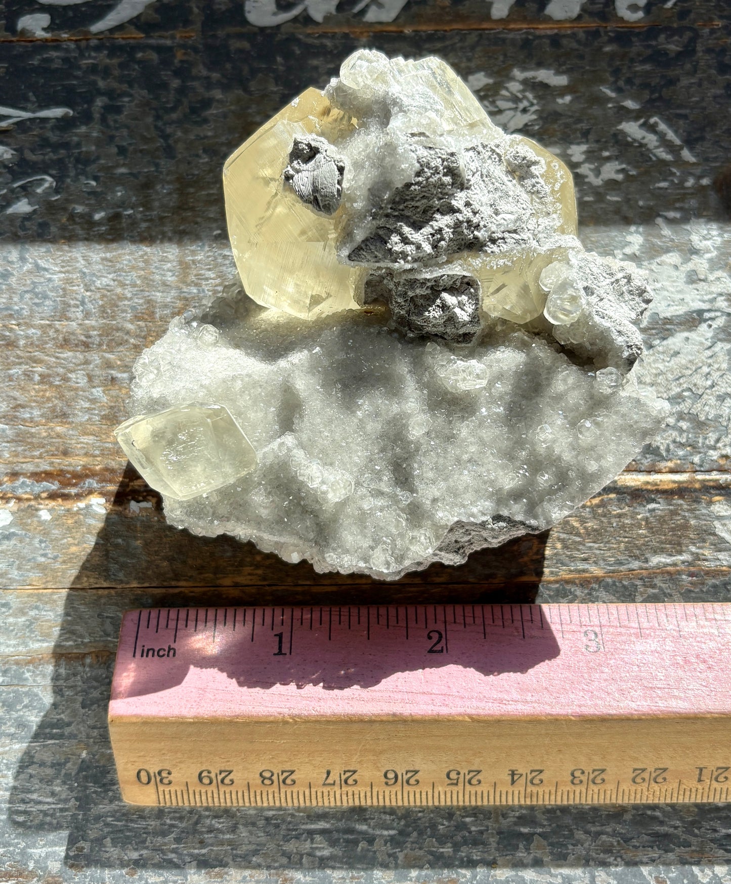 Gorgeous Honey Calcite with White Druzy Specimen