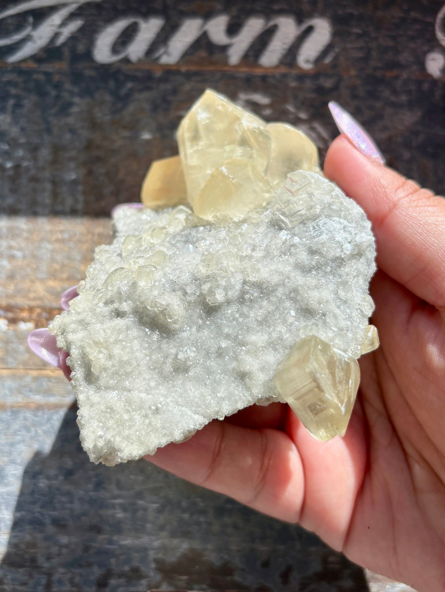 Gorgeous Honey Calcite with White Druzy Specimen