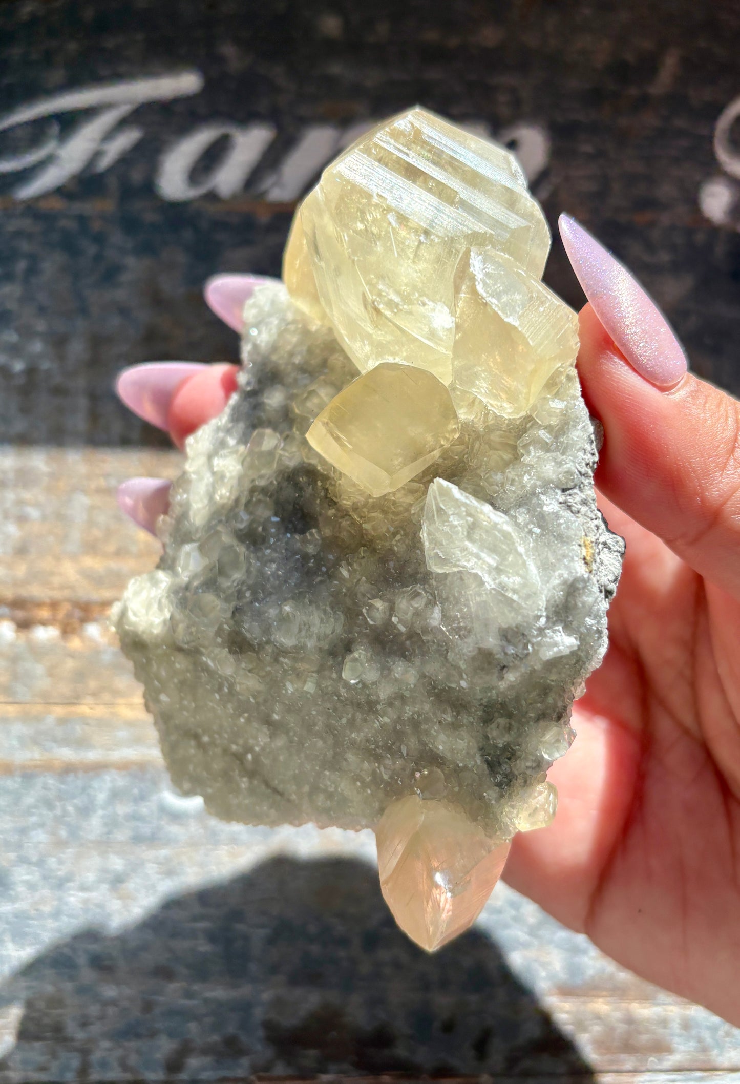 Gorgeous Honey Calcite with White Druzy Specimen