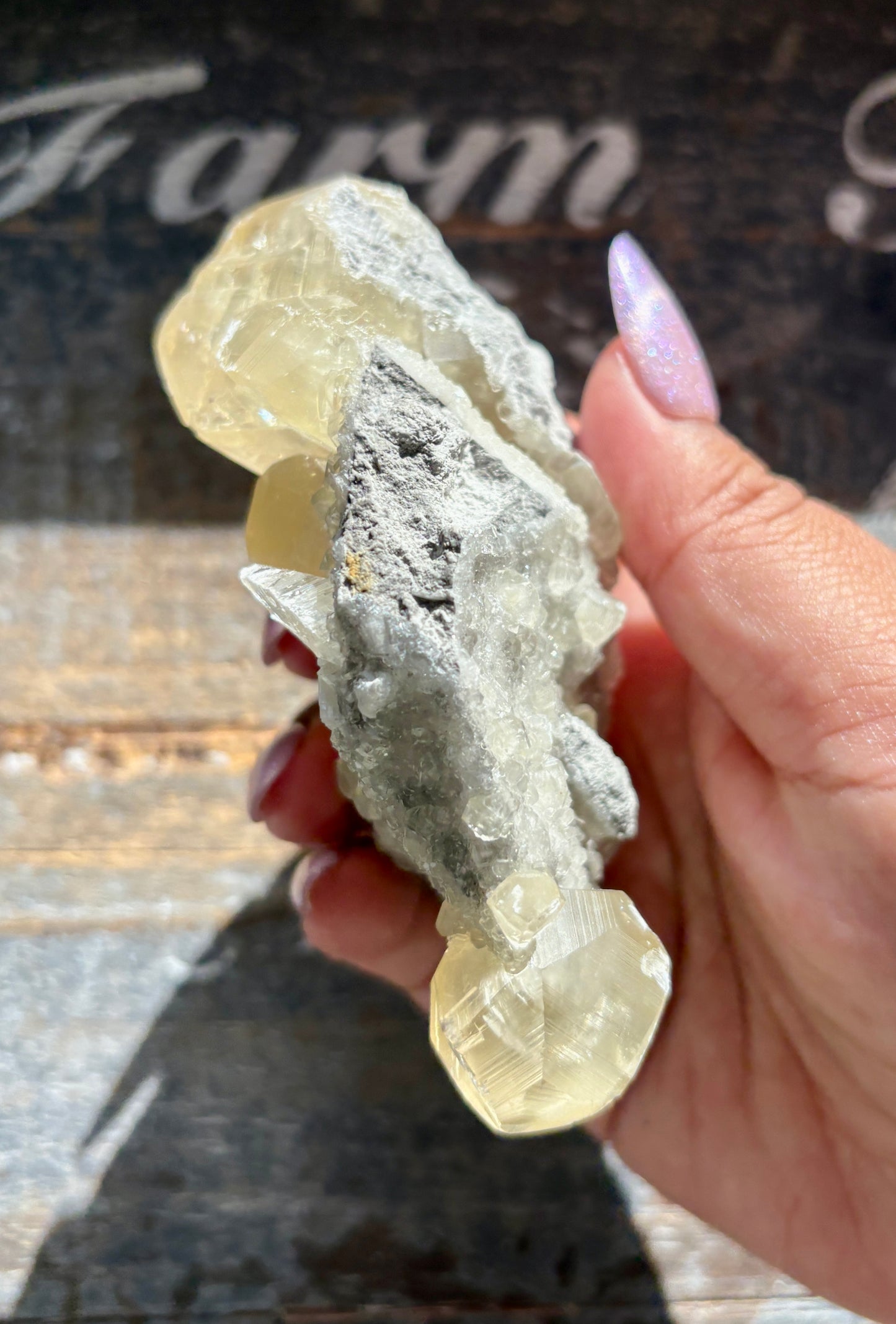 Gorgeous Honey Calcite with White Druzy Specimen