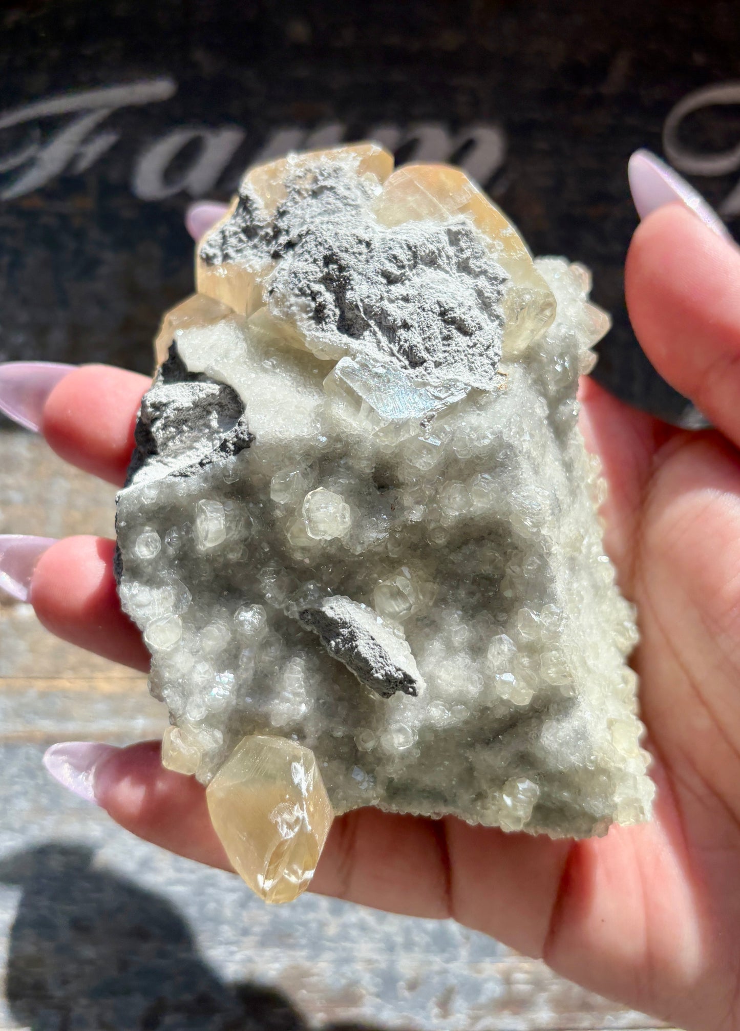 Gorgeous Honey Calcite with White Druzy Specimen