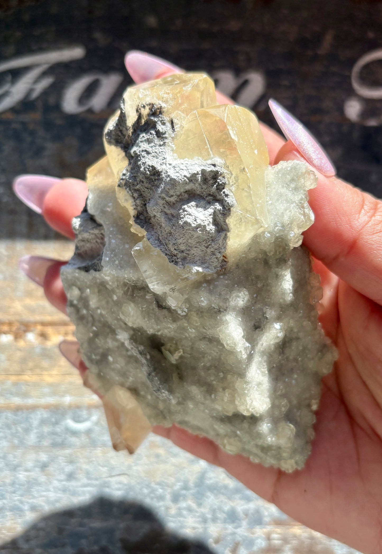 Gorgeous Honey Calcite with White Druzy Specimen