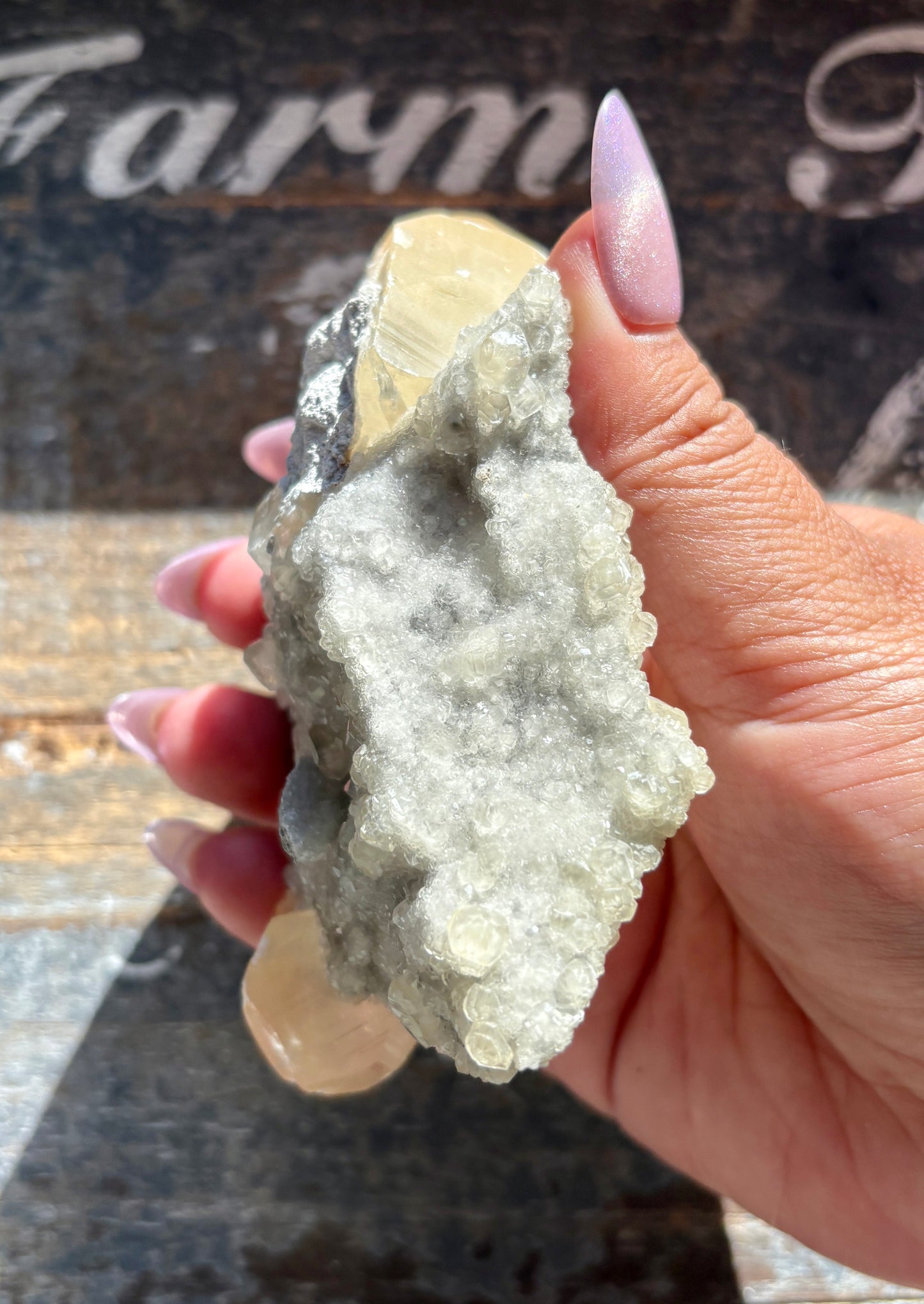 Gorgeous Honey Calcite with White Druzy Specimen