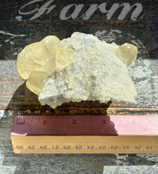 Gorgeous Honey Calcite with White Druzy Specimen