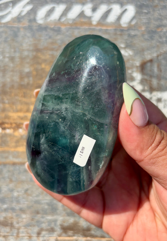 Gorgeous High Grade Rainbow Fluorite Palm Stone | Opt I
