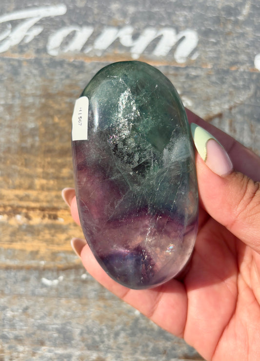 Gorgeous High Grade Rainbow Fluorite Palm Stone | Opt H