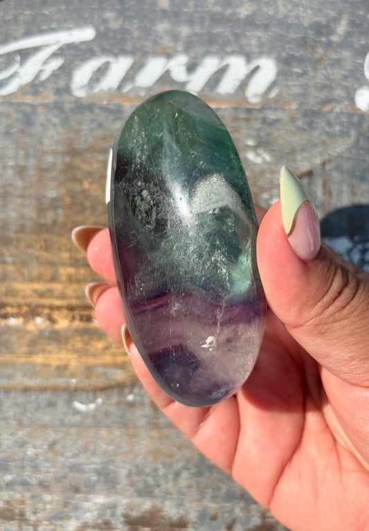 Gorgeous High Grade Rainbow Fluorite Palm Stone | Opt H