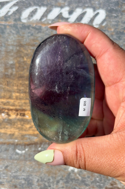 Gorgeous High Grade Rainbow Fluorite Palm Stone | Opt M