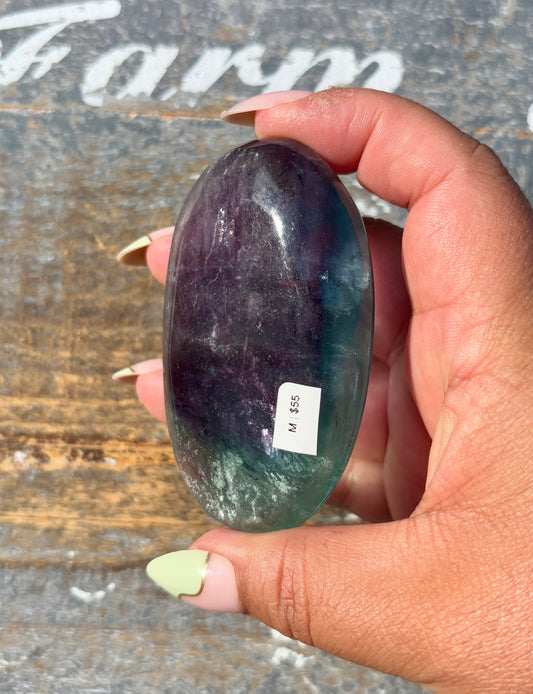 Gorgeous High Grade Rainbow Fluorite Palm Stone | Opt M