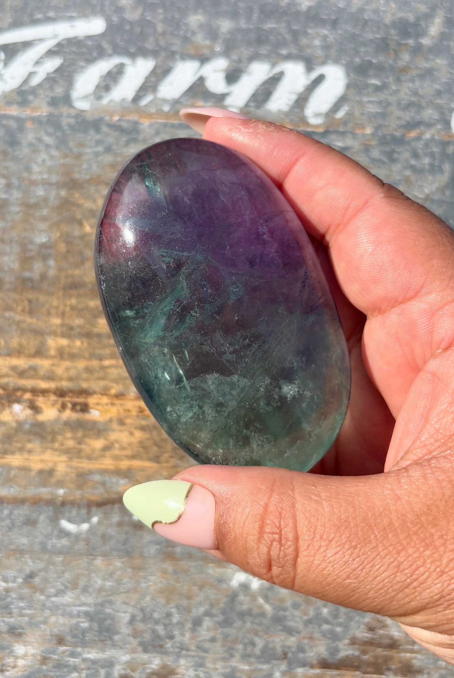 Gorgeous High Grade Rainbow Fluorite Palm Stone | Opt M