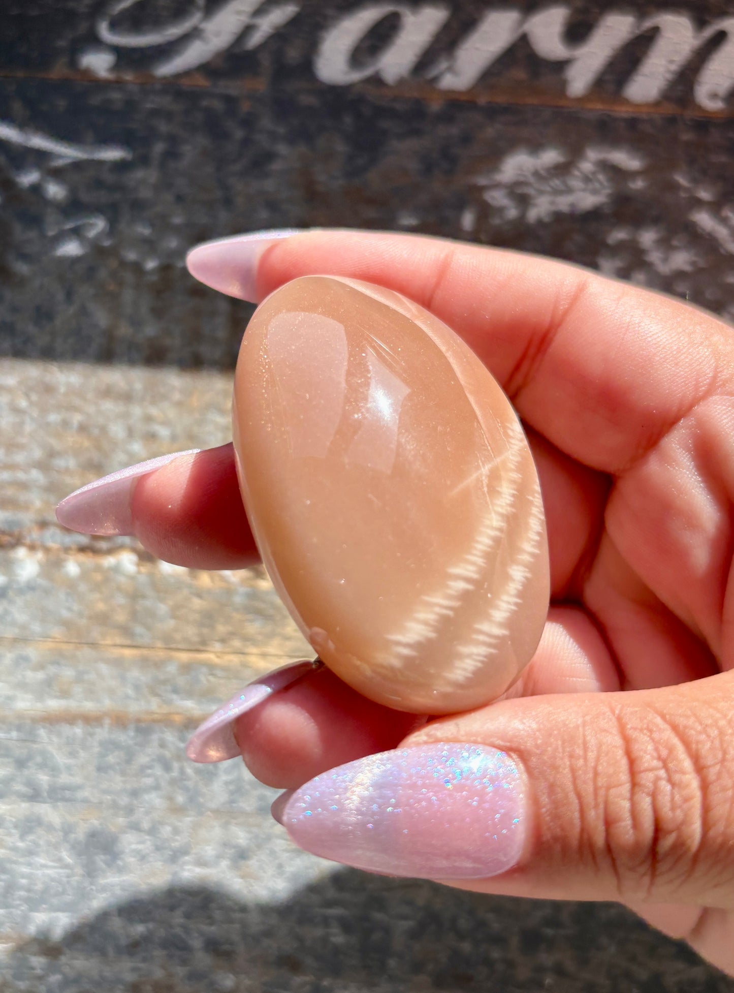 Gorgeous  Rose Gold Moonstone Palm Stone from India