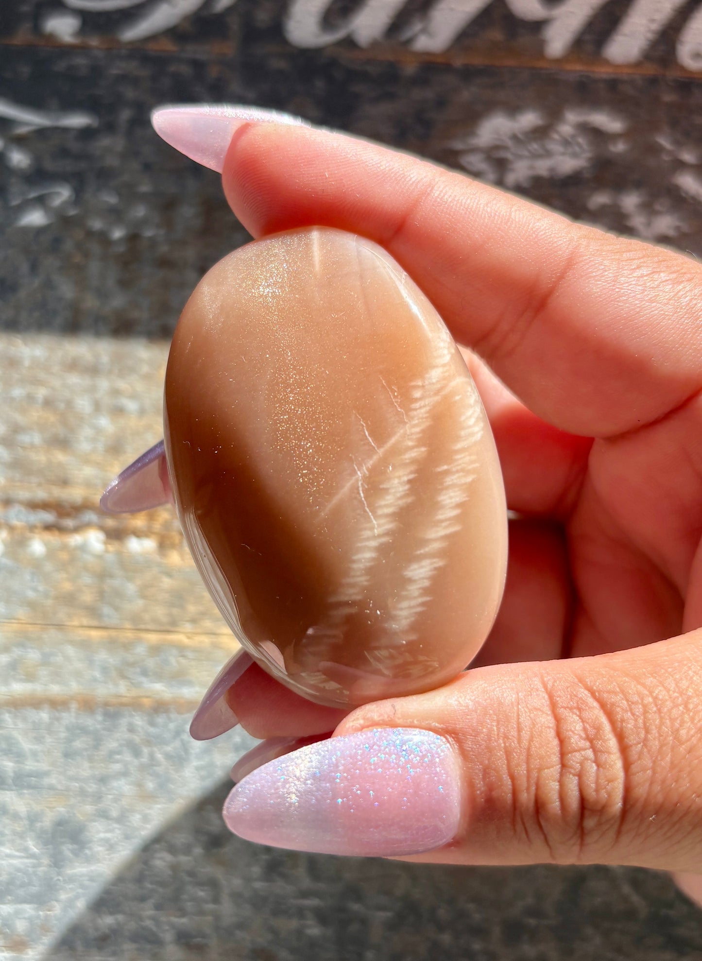 Gorgeous  Rose Gold Moonstone Palm Stone from India