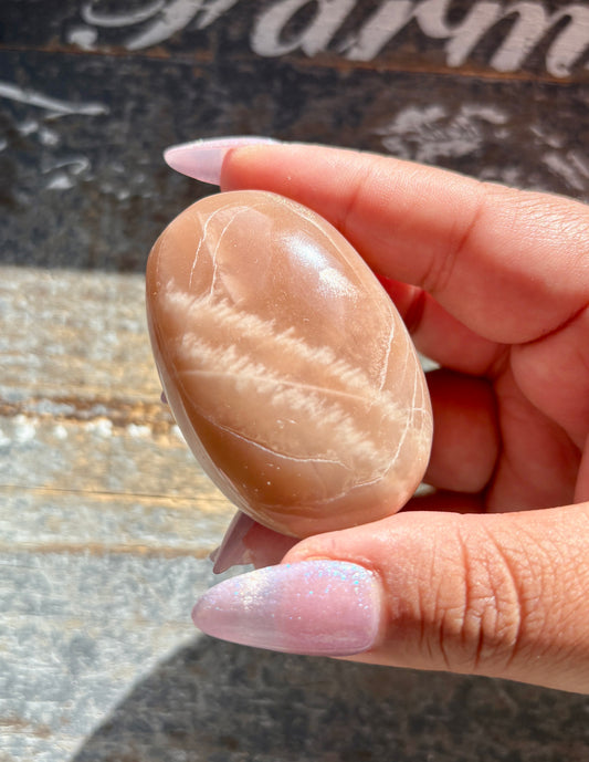 Gorgeous  Rose Gold Moonstone Palm Stone from India