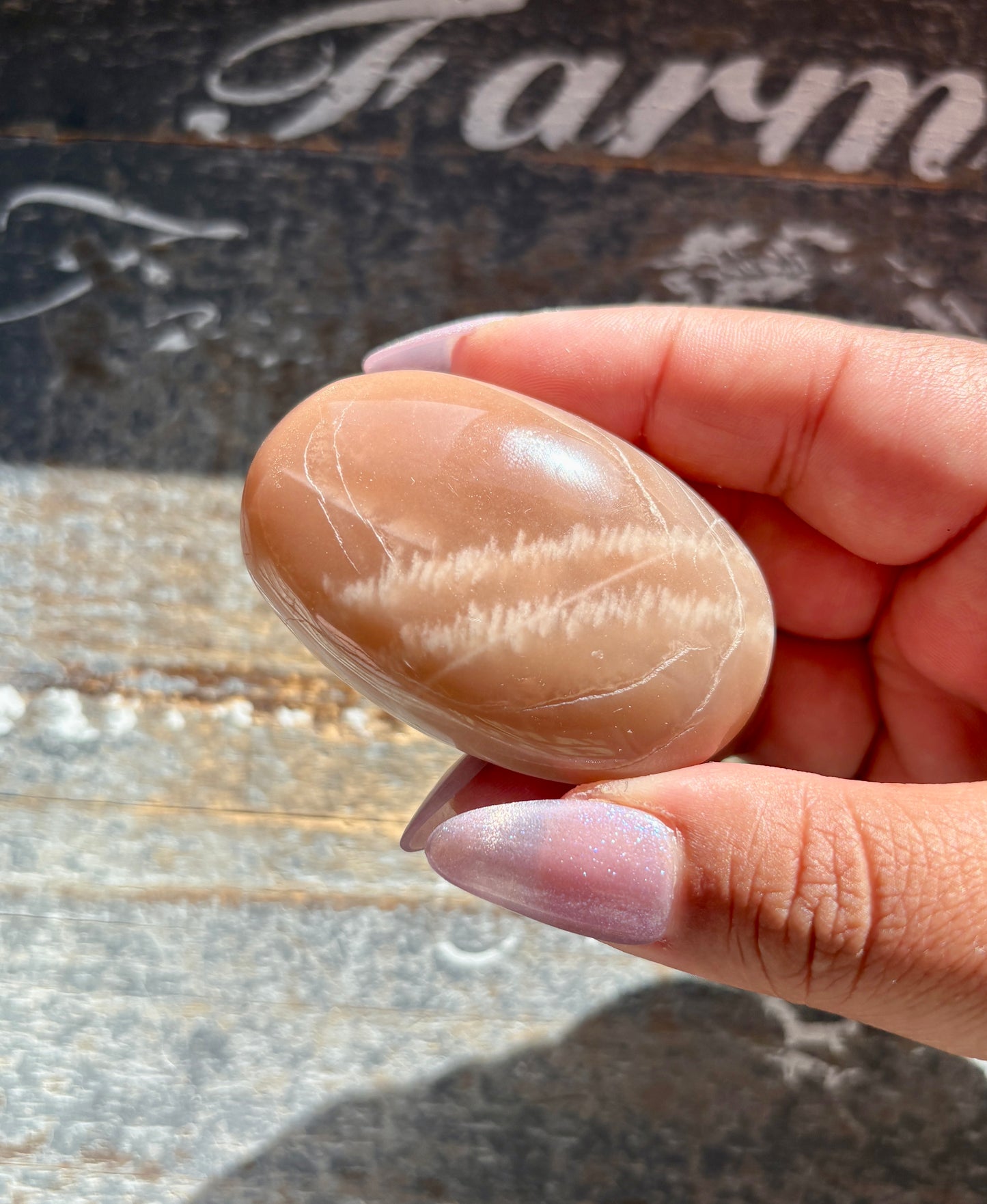 Gorgeous  Rose Gold Moonstone Palm Stone from India