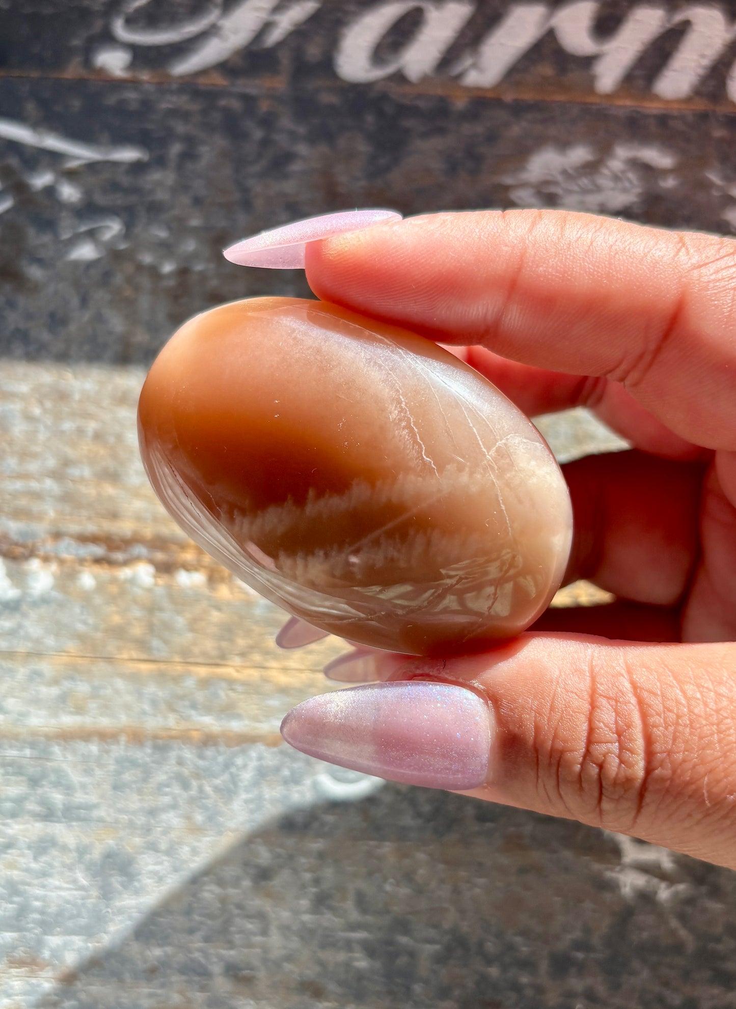 Gorgeous  Rose Gold Moonstone Palm Stone from India