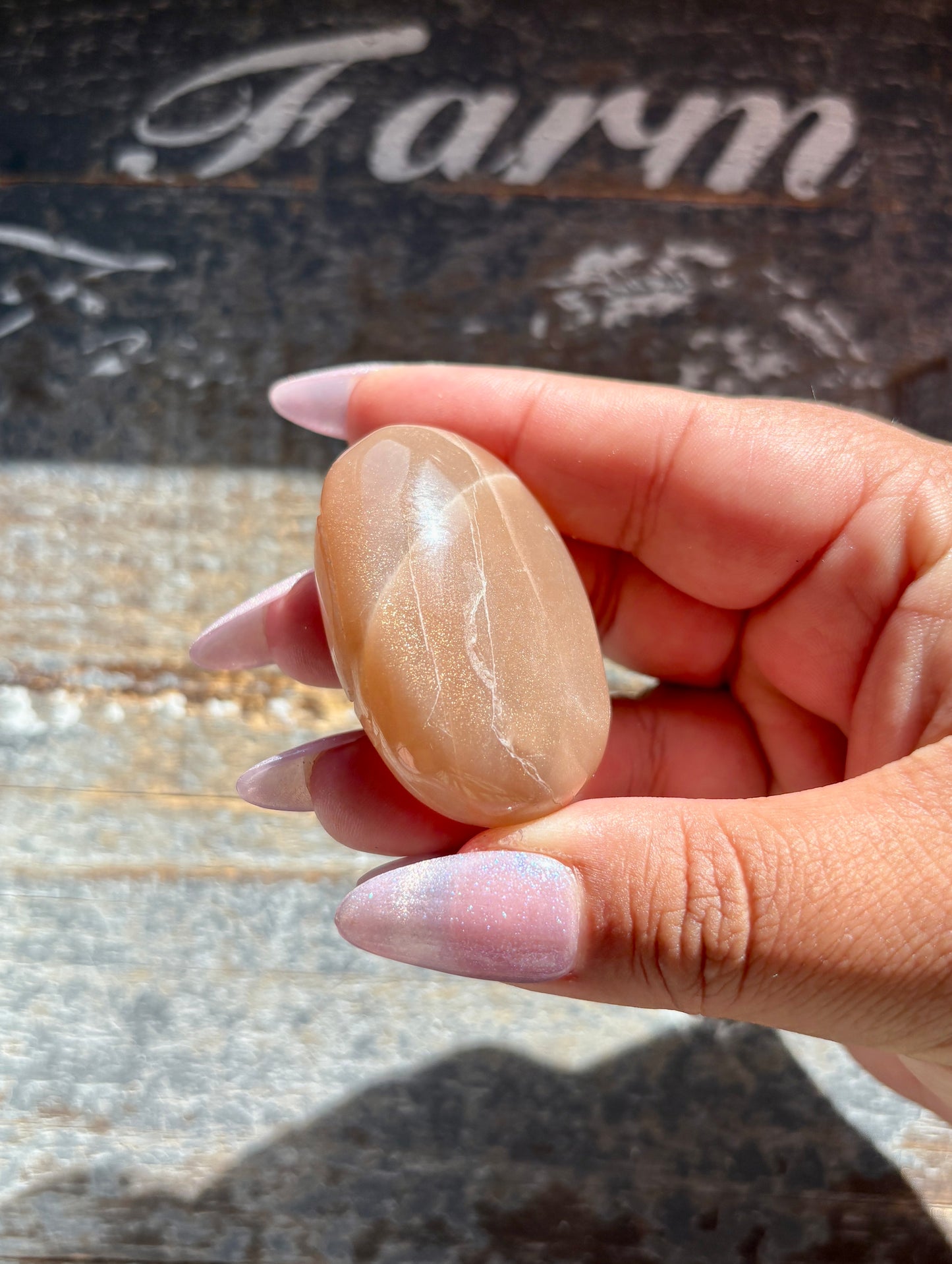 Gorgeous  Rose Gold Moonstone Palm Stone from India