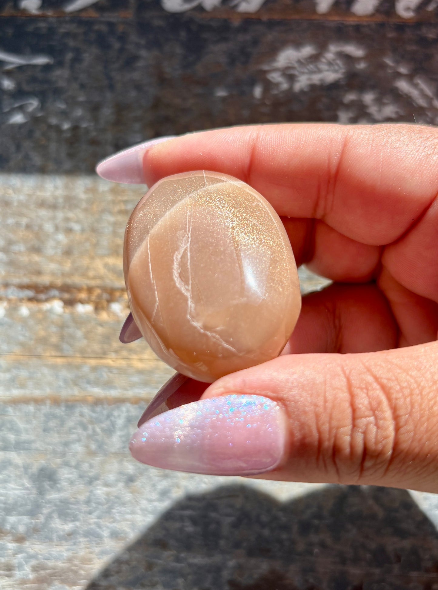 Gorgeous  Rose Gold Moonstone Palm Stone from India