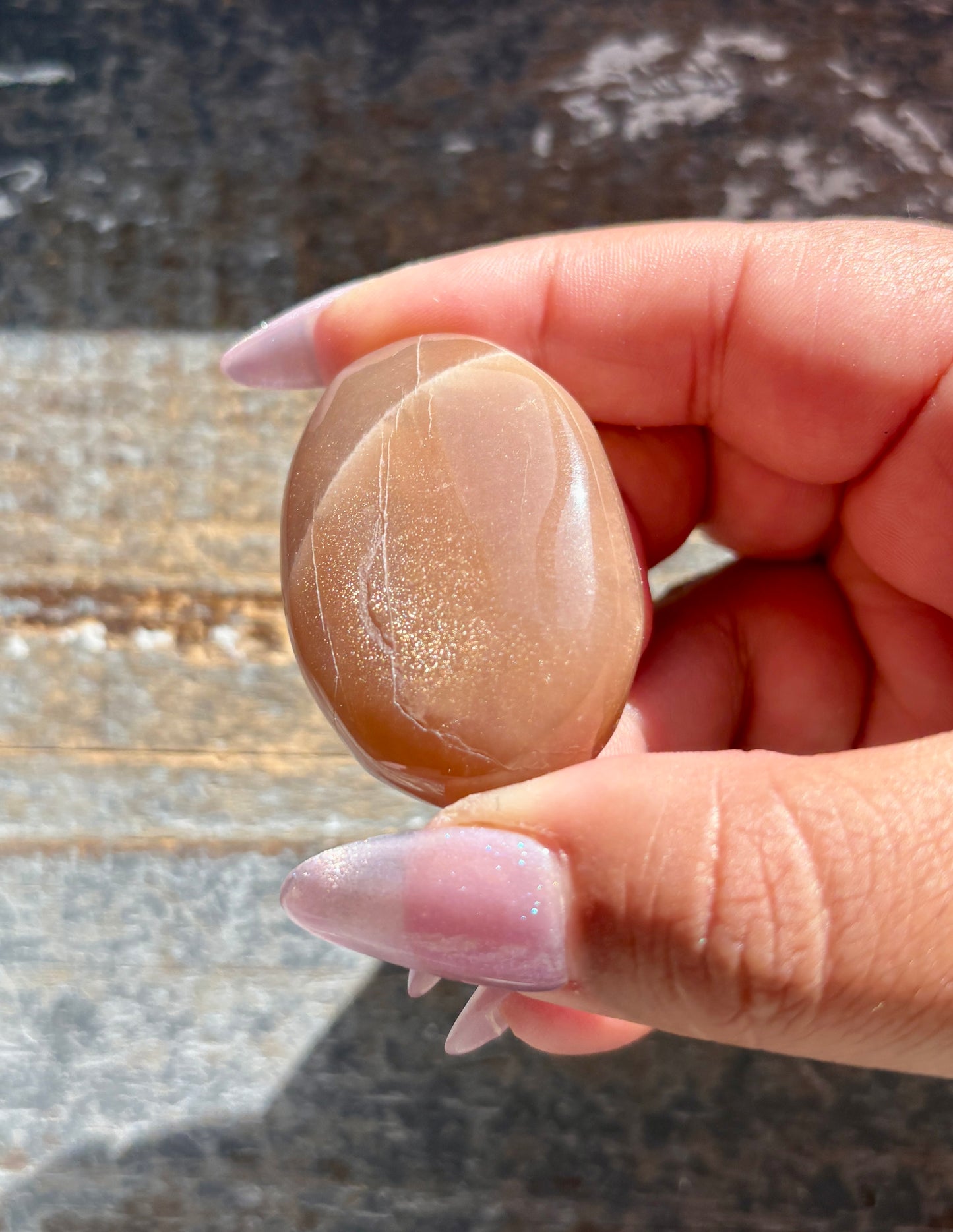 Gorgeous  Rose Gold Moonstone Palm Stone from India