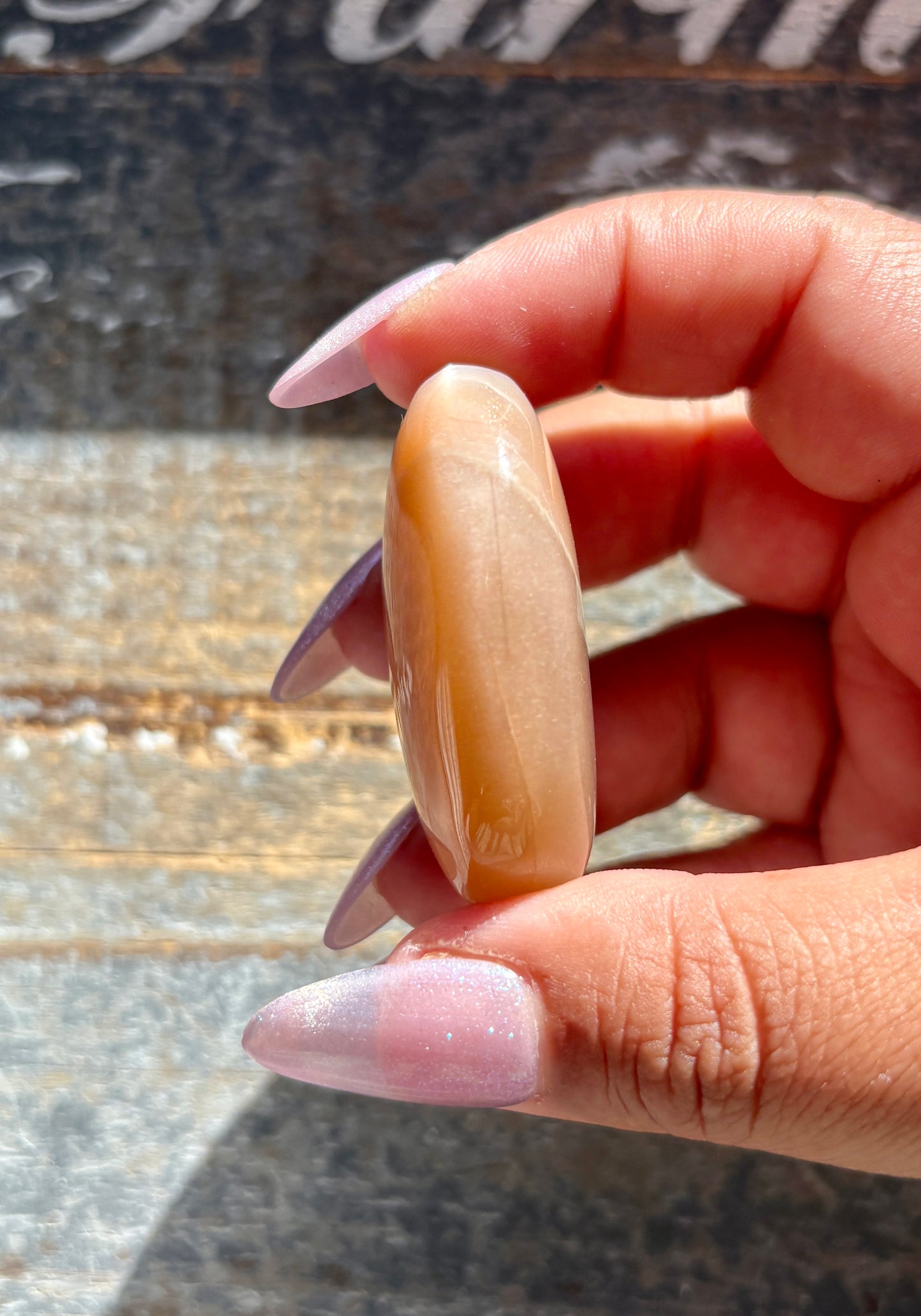 Gorgeous  Rose Gold Moonstone Palm Stone from India