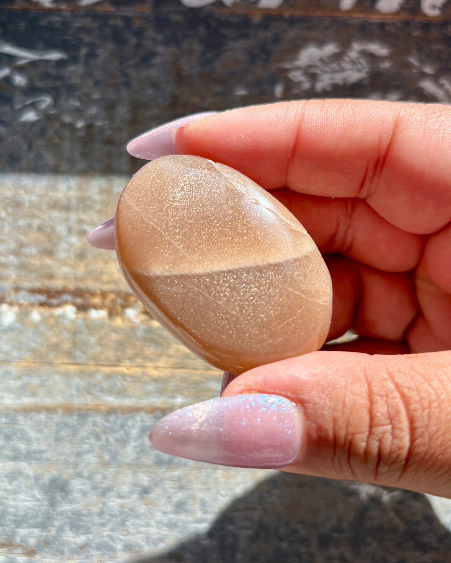 Gorgeous  Rose Gold Moonstone Palm Stone from India