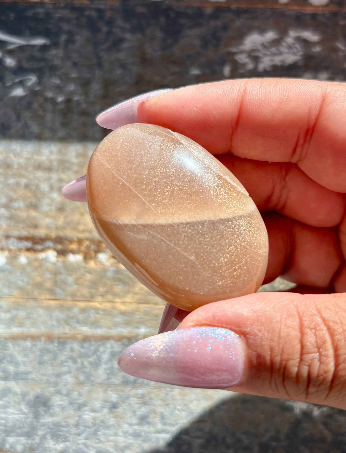 Gorgeous  Rose Gold Moonstone Palm Stone from India