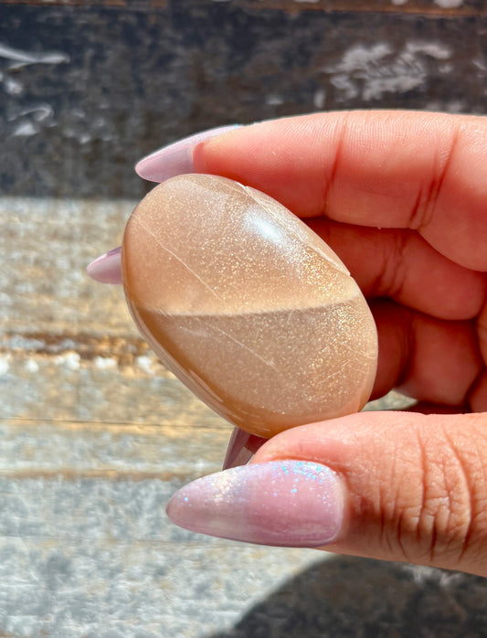 Gorgeous  Rose Gold Moonstone Palm Stone from India