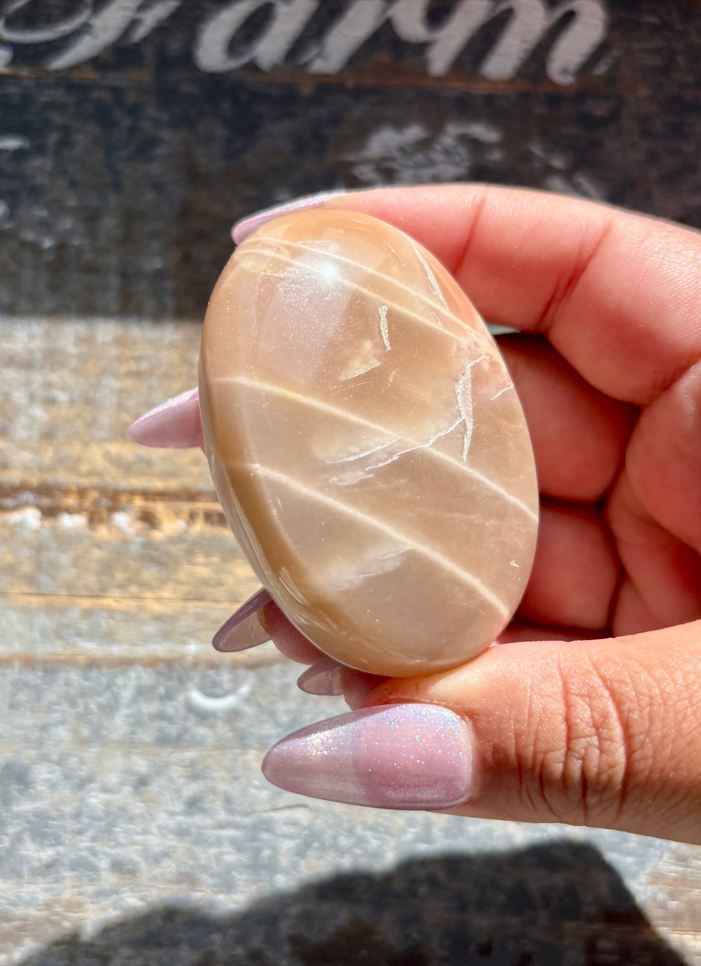 Gorgeous  Rose Gold Moonstone Palm Stone from India