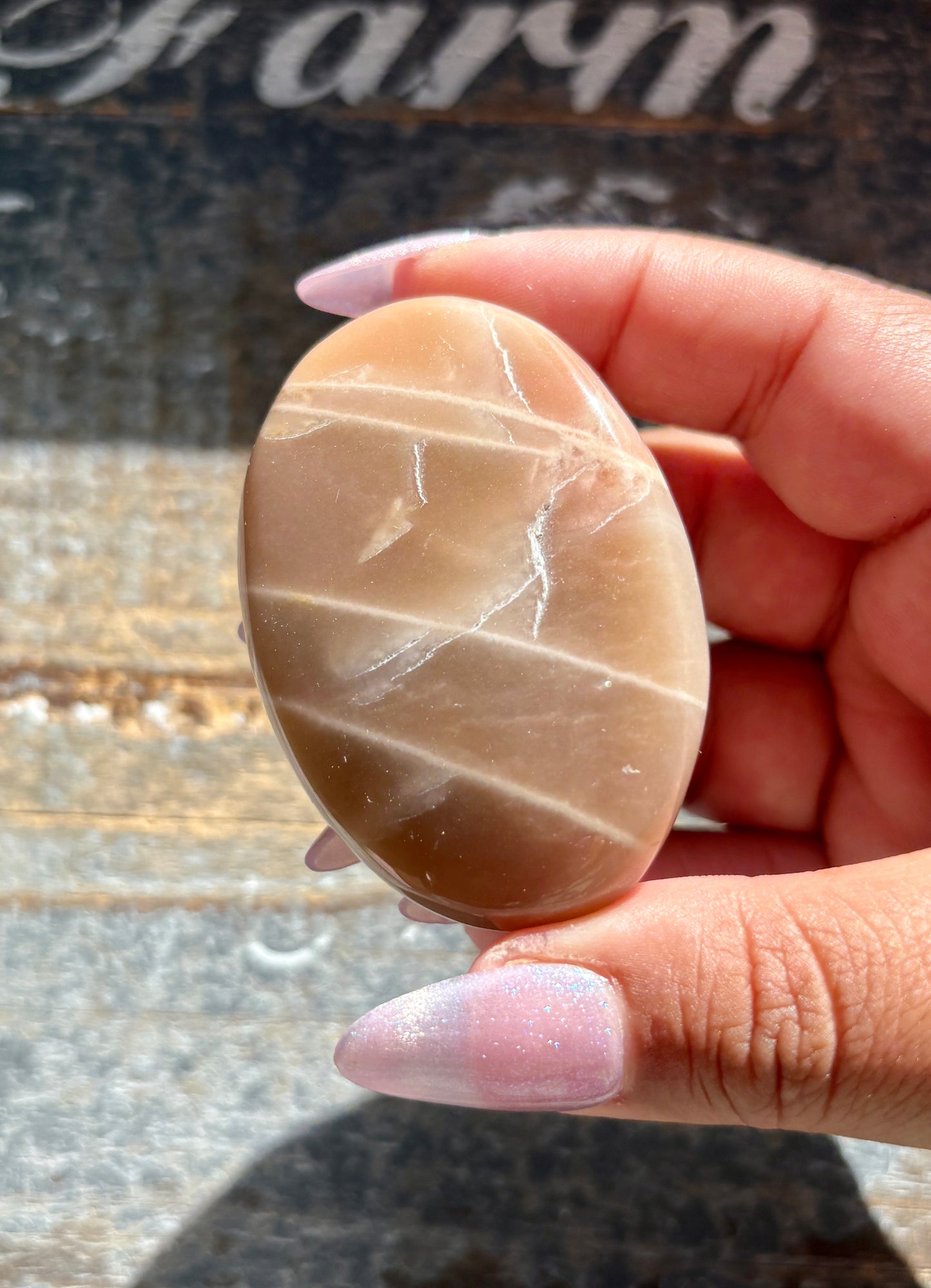 Gorgeous  Rose Gold Moonstone Palm Stone from India