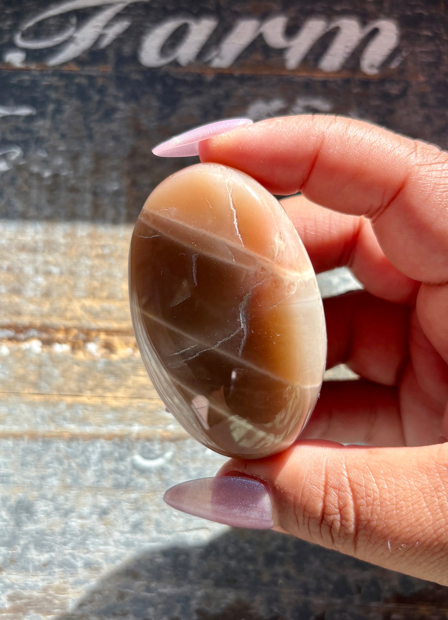 Gorgeous  Rose Gold Moonstone Palm Stone from India